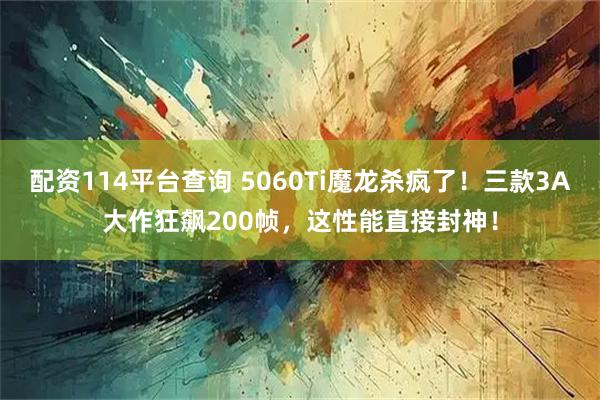配资114平台查询 5060Ti魔龙杀疯了！三款3A大作狂飙200帧，这性能直接封神！